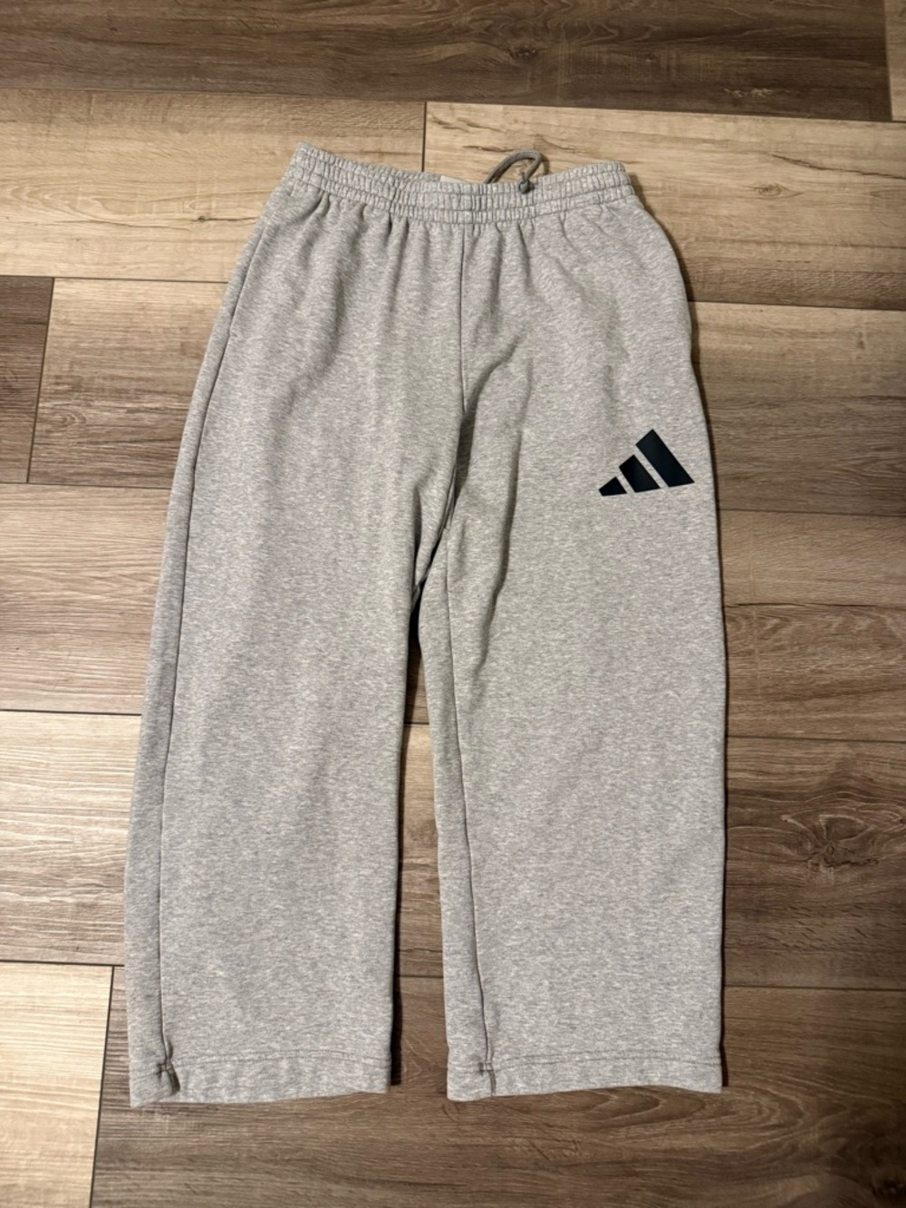 adidas Gray Wide Leg Sweatpants with Black  Logo - Cropped Ankle